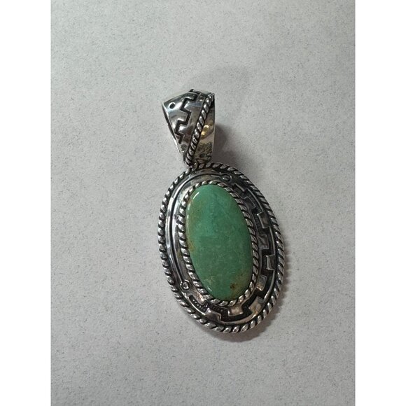Vintage Carolyn Pollack Relios Sterling Silver Pendant With Green Turquoise Oval - Picture 8 of 9